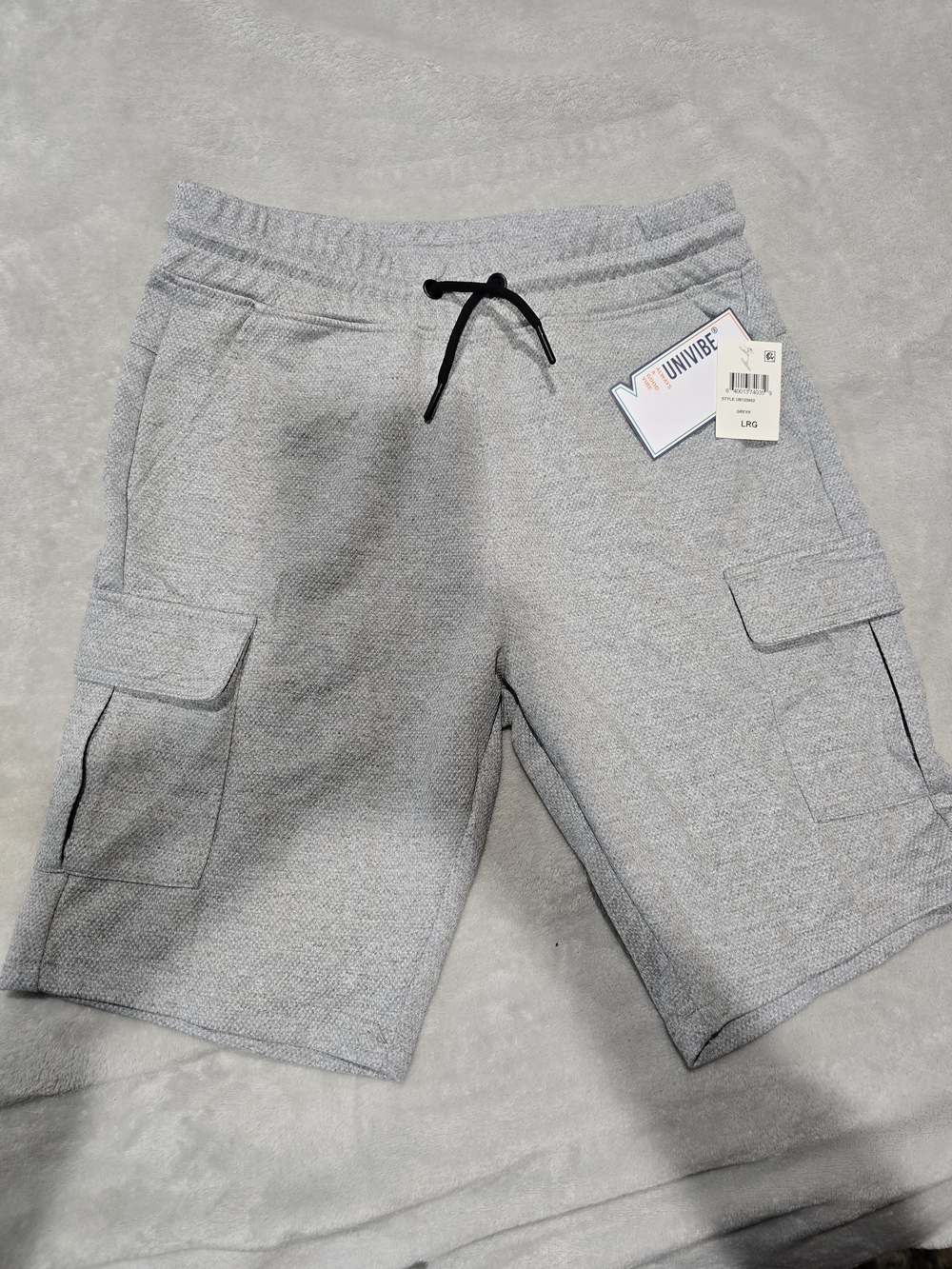 Univibe Light Gray Cargo Knit Shorts with Black Drawstring